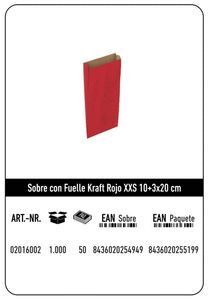 SOBRE KRAFT XXS 10+3X20 ROJO PAQUETE 25 UDS