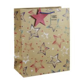 BOLSA REGALO ESTRELLAS KRAFT 26,5X14X33CM