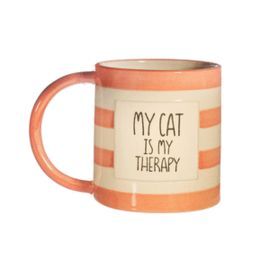 TAZA DE RAYAS NARANJA MY CAT IS MY THERAPY