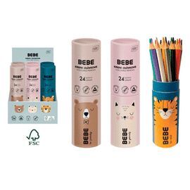 EXPOSITOR 6 TUBOS CARTON CON 24 LAPICES DE COLORES