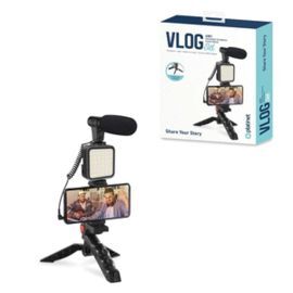 KIT VIDEO BLOGGER 4 EN 1 MIC LUZ LED SOPORTE TRIPO