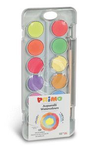 ACUARELA PRIMO 12 COLORES FLUOR Y METALICA 30 MM +