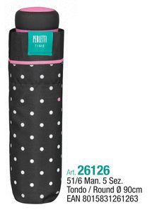 PARAGUAS MUJER MINI 51/6 MANUAL.NEGRO CON TOPOS.