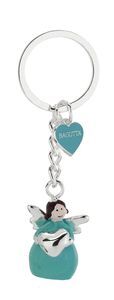 LLAVERO DE ANGEL AZUL PLATEADO CON CORAZON