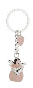 LLAVERO PLATEADO ANGEL ROSA CON CORAZON