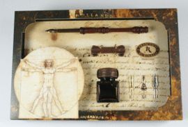 SET PLUMA MADERA 5 PUNTAS Y TINTA 25CC LEONARDO DA
