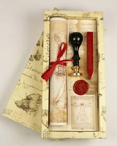 SET LACRE SELLO HOMBRE DE VITRUVIO + PERGAMINO