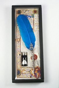 SET PLUMA DECORADA FILIGRANA AZUL CON TINTA 15 CC