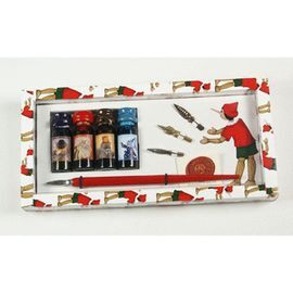 SET PLUMA MADERA + PLUMILLAS + 4 TINTAS PINOCHO