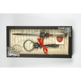 SET LUPA + ABRECARTAS PLATA FLOR DE LYS