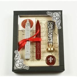 SET LACRE SELLO FLOR DE LYS + BARRA PLATA Y ROJA
