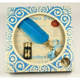 SET PLUMA ANGEL NIQUEL TURQUESA + TINTA CAJA DECOR