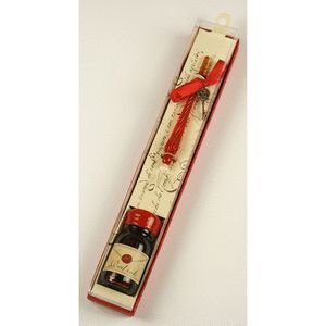 SET ESCRITURA BOLIGRAFO DE CRISTAL ROJO DE 10 CM Y