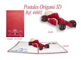POSTAL 3D ORIGAMI COCHE CARRERAS