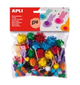 POMPONES COLORES BRILLANTES TAMAÑO SURTIDO 78 UNID