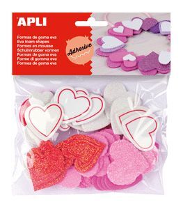 CORAZONES PURPURINA GOMA EVA ADHESIVAS 52 UNIDADES