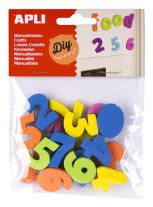 IMANES NUMEROS GOMA EVA 20 UNIDADES COLORES SURTID