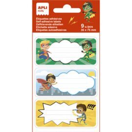 BOLSA 9 ETIQUETAS NOMBRES SUPER HEROES 81X36MM