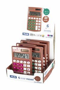 EXPOSITOR 6 CALCULADORAS MILAN POCKET COPPER 8 DIG