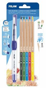 PINCEL DE AGUA CON 5 LAPICES ACUARELABLES BLISTER