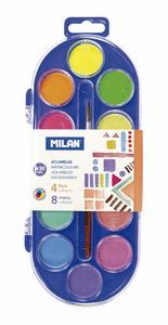 ACUARELAS 12 PASTILLAS 30MM Y PINCEL COLORES FLUOR