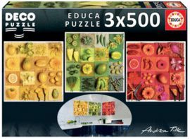 PUZZLE EDUCA 3X500 PZS EXOTIC FRUITS AND FLOWERS