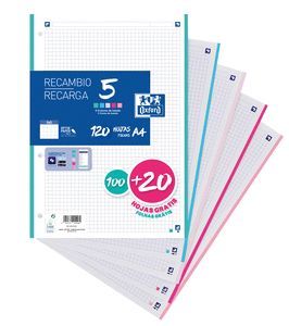 RECAMBIO A4 100H CUADRO 5MM BANDA 5 COLOR 100+20H