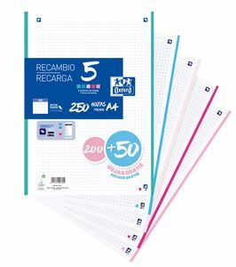 RECAMBIO OXFORD A4 5X5 200+50H 5 COLORES BANDA PAS