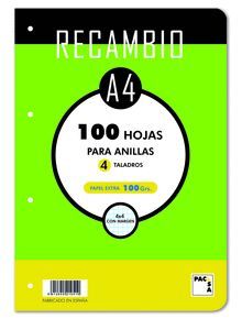 RECAMBIO A4 CUADRO 4MM 100GR 4 TALADROS CANTOS RED