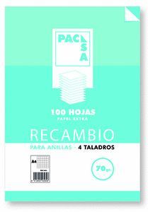 RECAMBIO A4 100H 70GR CUADRO 4MM 4 TALADROS