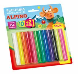 PLASTILINA ALPINO 17 GR NEON BLISTER 10 + 2 ROLLIT