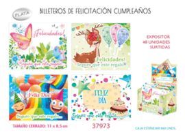 BILLETERO CUMPLEAÑOS PLATA 48 UNIDADES SURTIDAS