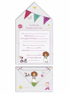 INVITACION BLISTER 10 SOBRE COMUNION NIÑA BICICLET