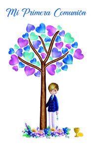 ROLLO 250 ETIQUETAS ADHESIVAS COMUNION NIÑO ARBOL