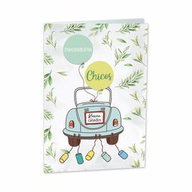 POSTAL BODAS DE CHICOS COCHE