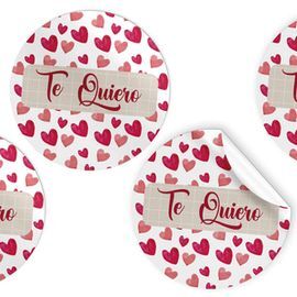 ROLLO 250 ETIQUETAS REDONDAS CORAZONES TE QUIERO E