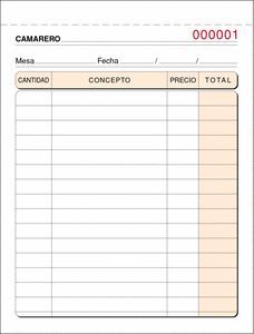 TALONARIO CAMARERO 8ºT-88 N DUPLICADO AUTOCOPIANTE