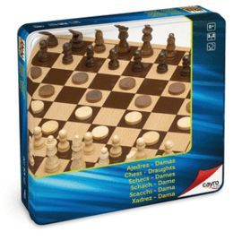 JUEGO DE MESA AJEDREZ DAMAS DE MADERA METAL BOX