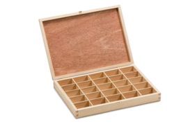CAJA MADERA DE PINO 25 COMPARTIMENTOS PARA MINERAL