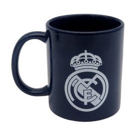 TAZA CERAMICA AZUL CON ESCUDO BLANCO EN CAJA REAL