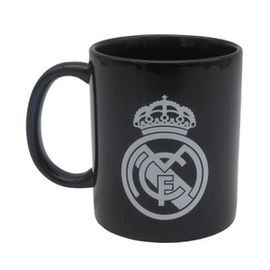 TAZA CERAMICA NEGRA CON ESCUDO BLANCO EN CAJA REAL