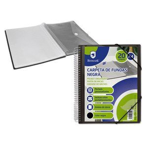 CARPETA PP ESPIRAL 20 FUNDAS NEGRO