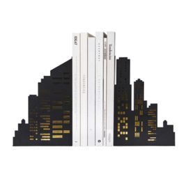 SUJETALIBROS METAL NEGRO SKYLINE CON LUZ,2XAA