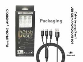 CABLE DE CARGA 3 EN 1 PARA IOS Y ANDROID COLORES S