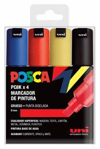 MARCADORES UNI POSCA PC8K ESTUCHE 4 COLORES BASICO