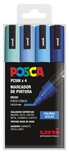 MARCADOR POSCA PC-5M 4 UDS TONOS AZULES