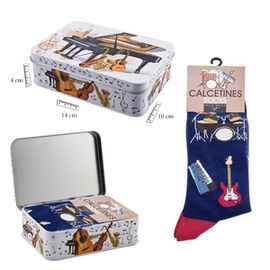 LATA CON CALCETINES AZULES CON DIBUJOS DE INSTRUME