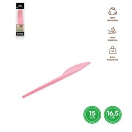 CUCHILLO ROSA BABY 16,5CM REUTILIZABLE 15UDS