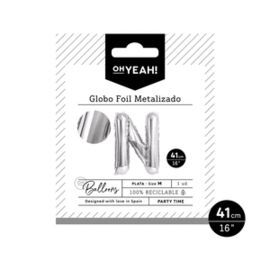 GLOBO POLIAMIDA LETRA N 41CM-16 PLATA METALIZADO 1