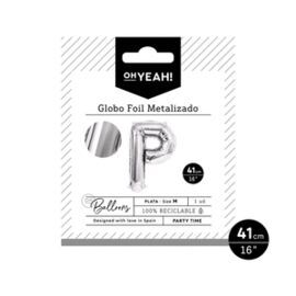 GLOBO POLIAMIDA LETRA P 41CM-16PLATA METALIZADO 1